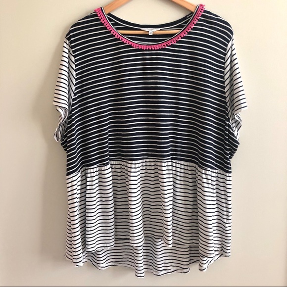 crown & ivy Tops - Crown & Ivy B&W Striped Short Sleeve Tee
